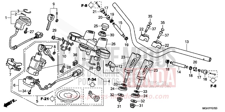 TUYAU DE GUIDON/PONT SUPERIEUR de VFR1200X "Crosstourer" Méca MAT PEARL GLARE WHITE (NHB54) de 2015